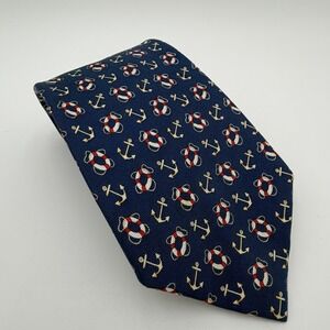 Lauren Ralph Lauren 100% Silk Anchor Buoy Neck Tie Blue Red Nautical